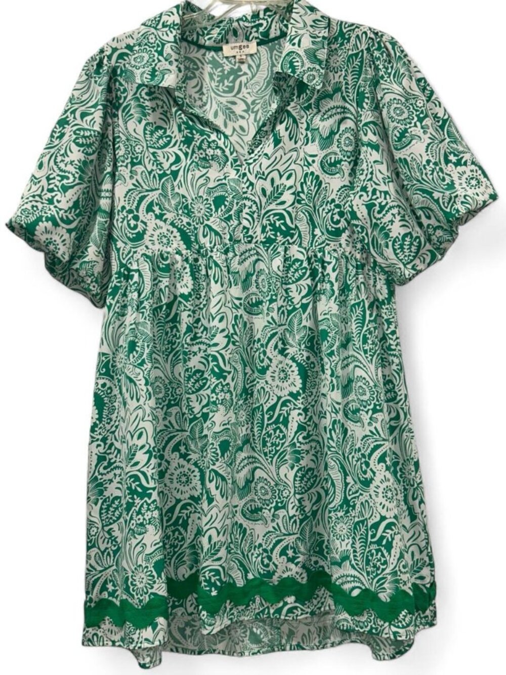 Umgee Green/White Paisley Print Dress Women's Small